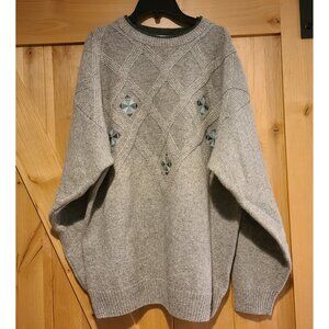 Vtg APART Sweater Men’s L Propeller Blade Look Gray Base Lambs Wool Nylon Blend